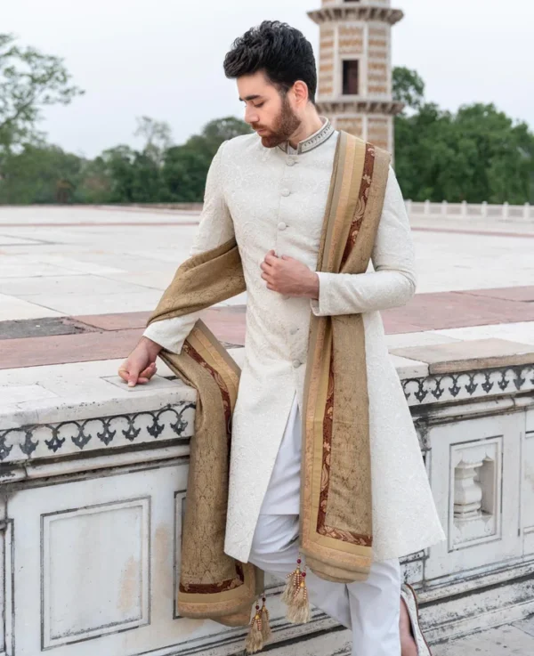 Pakistani Groom Dress In Sherwani Style With Wrap