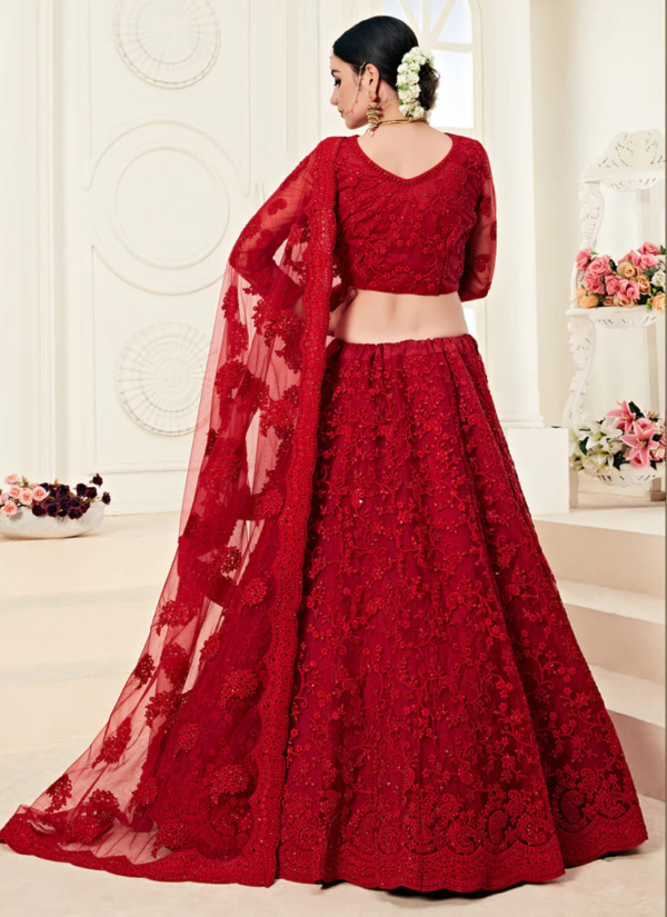Indian Bridal Cherry Red Lehenga Choli - Image 4