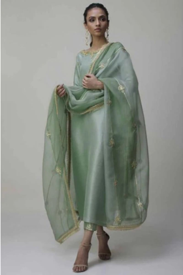 Dusty Green Pakistani Raw Silk Outfit