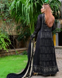 Pakistani Party Long Shirt In Black Color