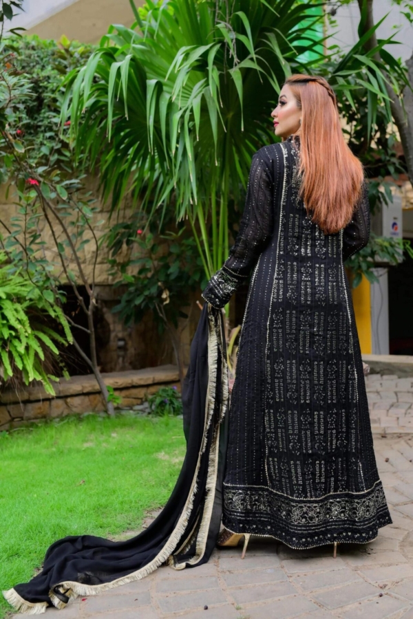 Pakistani Party Long Shirt In Black Color - Image 2