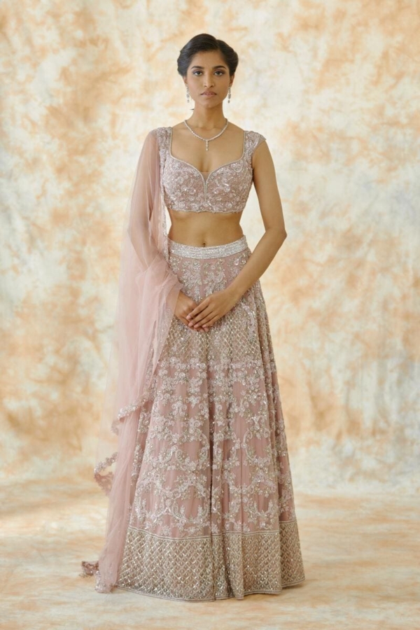 Indian Bridal Blush Pink Net Lehenga - Image 5