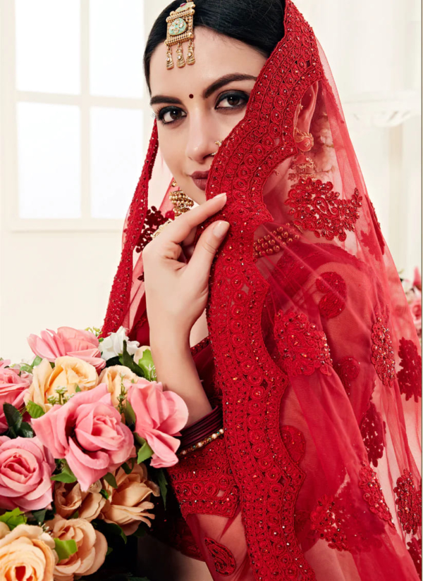 Indian Bridal Cherry Red Lehenga Choli - Image 3