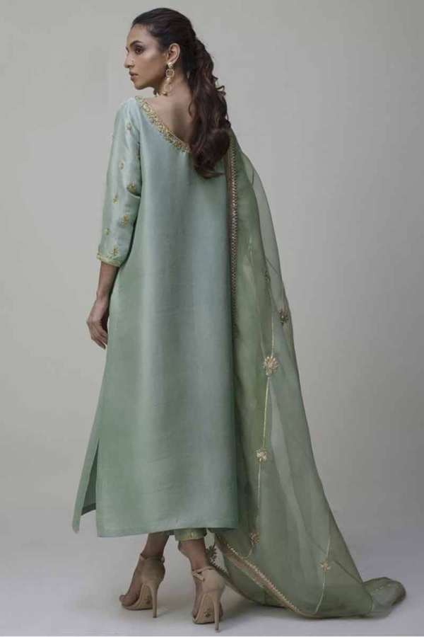 Dusty Green Pakistani Raw Silk Outfit - Image 2