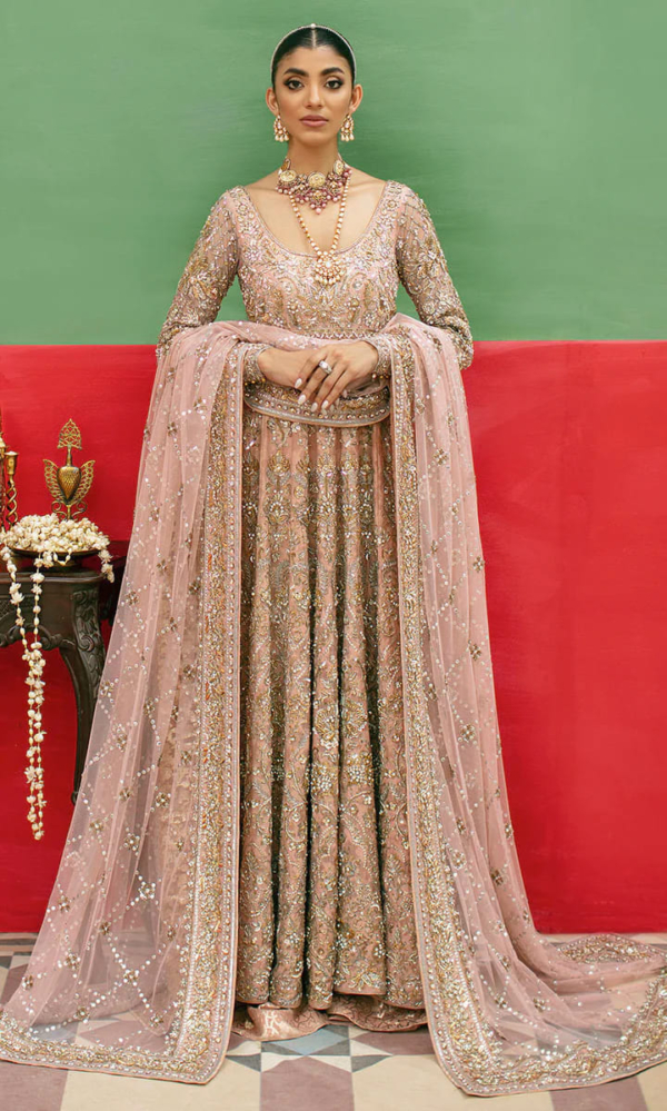 Soft Pink Pakistani Bridal Pishwas Frock - Image 6