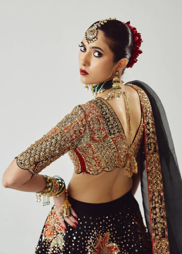 Decorated Dark Lehenga With Choli And Dupatta Dress - Image 2