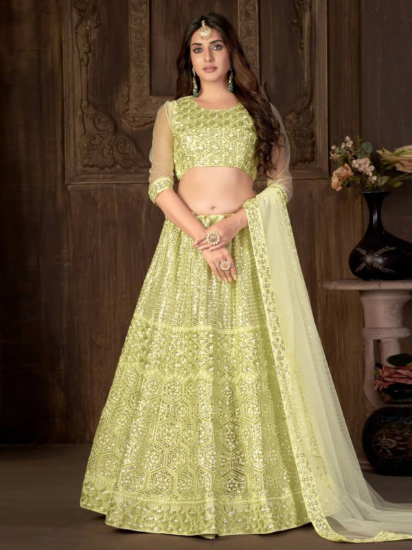 Indian Designer Yellow Lehenga Choli Outfit - Image 3