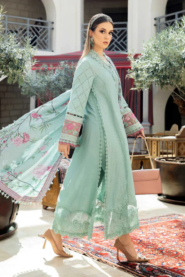 Light Green Linen Pakistani Party Wear - Image 4