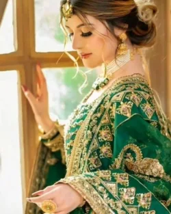 Pakistani Designer Emerald Green Maxi Lehenga Bridal Dress