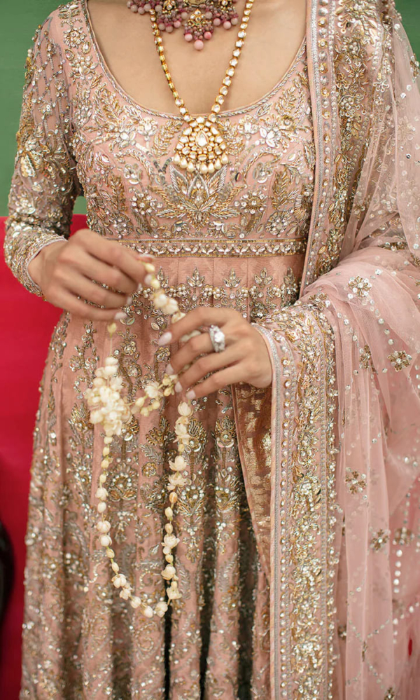 Soft Pink Pakistani Bridal Pishwas Frock - Image 3