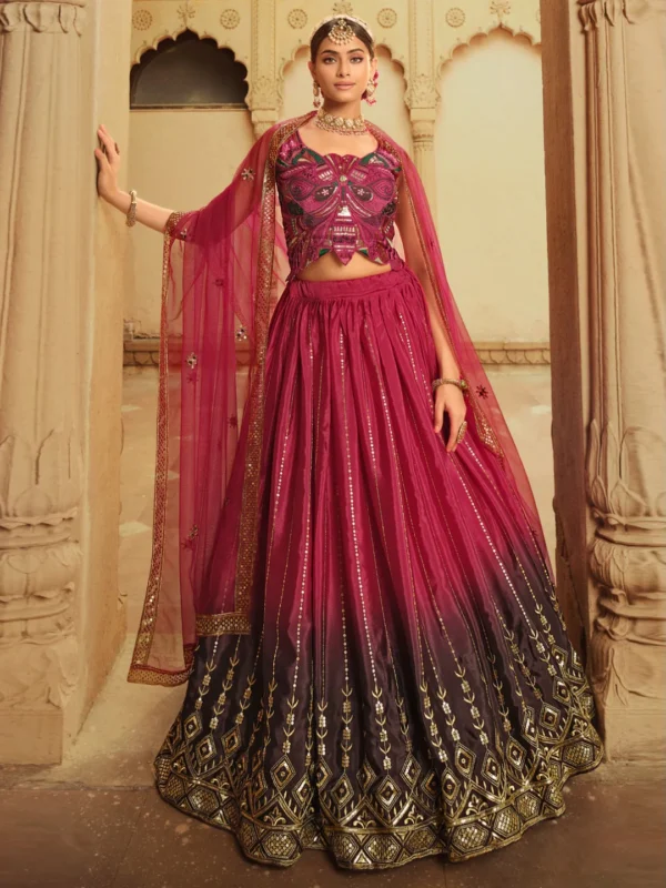 Silk Sequins Pink Lehenga Choli Wedding Outfit