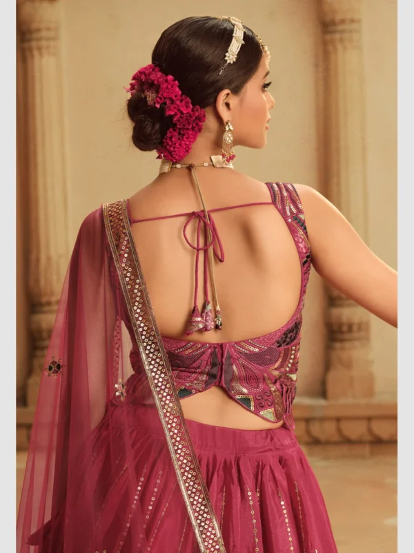 Silk Sequins Pink Lehenga Choli Wedding Outfit - Image 3