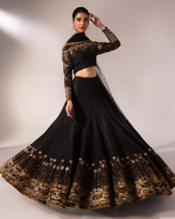 Pakistani Raw Silk Black Lehenga Choli