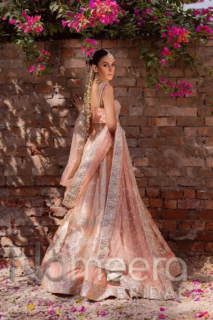 Pakistani Bridal Outfit In Pink And Purple Lehenga Choli