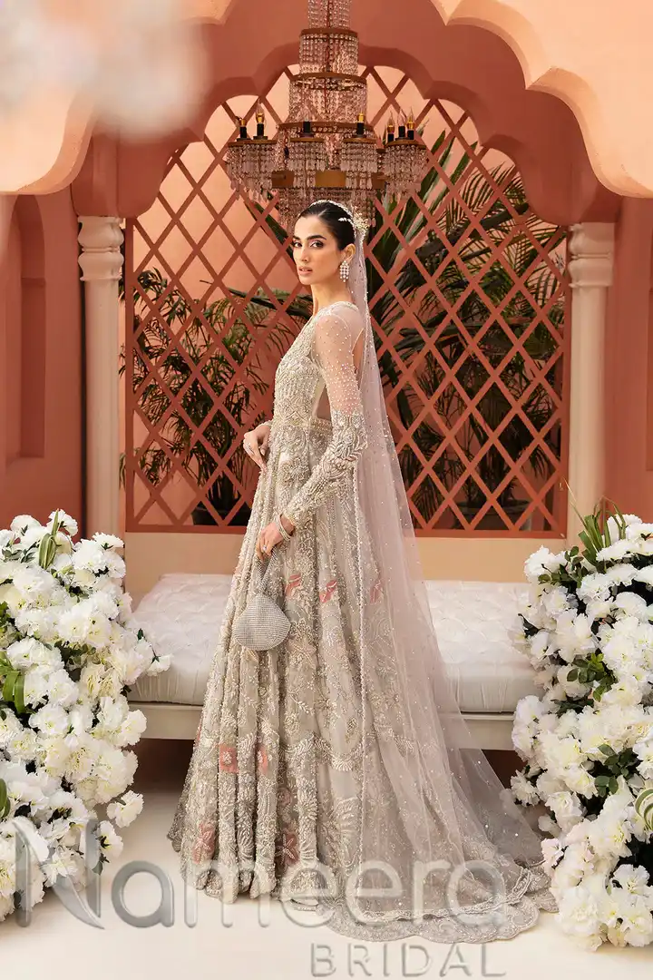 Pakistani Bridal White Embellished Gown Dupatta
