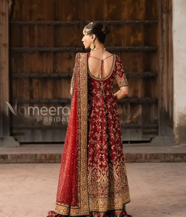 Luxurious Pakistani Bridal Lehenga with Embroidered Open Frock
