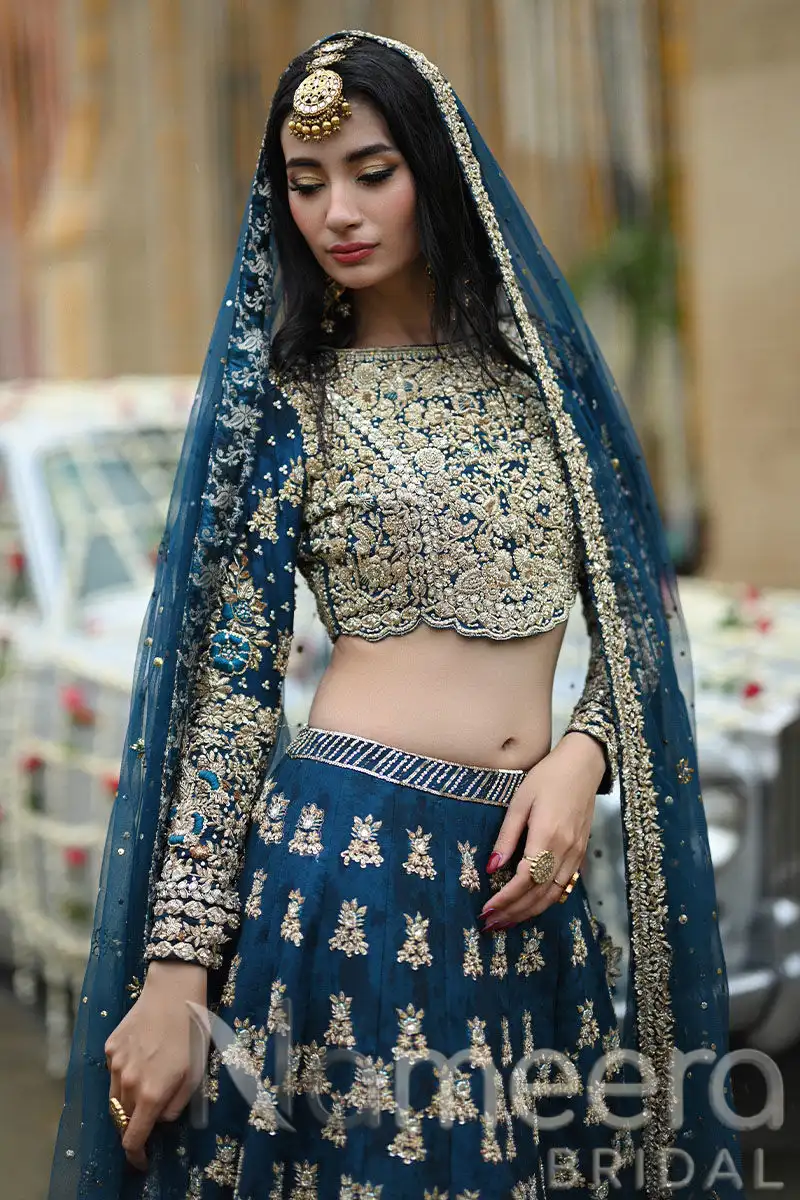 Latest Pakistani Bridal Teal Lehenga Choli