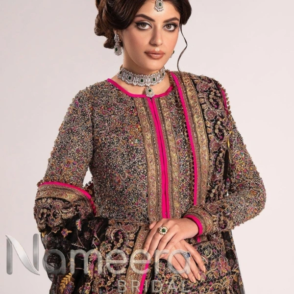 Pakistani Bridal Open Pishwas In Black