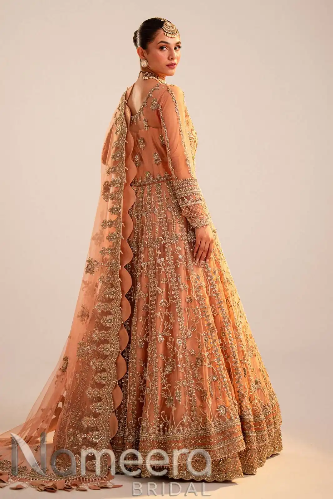 Pakistani Bridal Peach Lehenga Anarkali Style