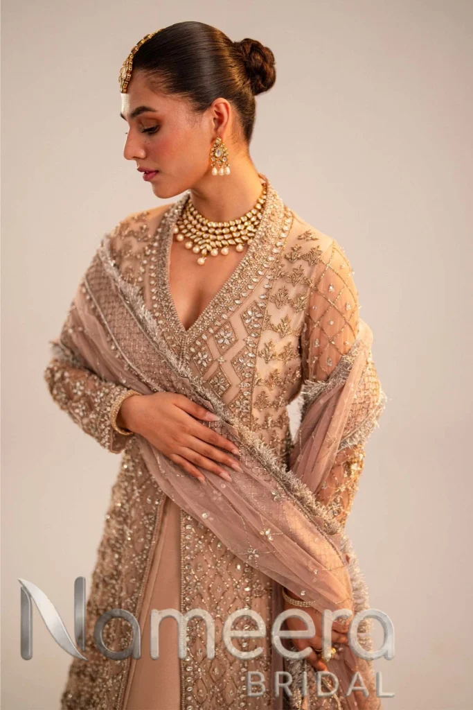 Pakistani Bridal Open Gown Pink Lehenga