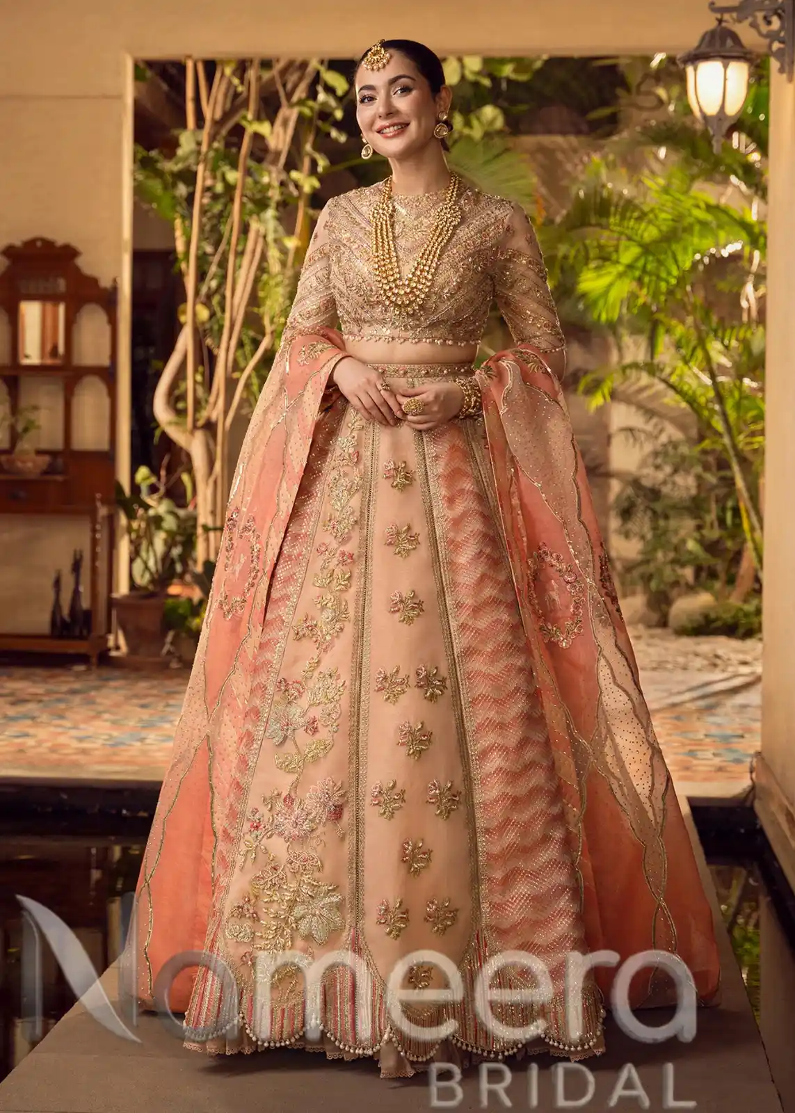 Pakistani Bridal Peach Gold Lehenga Choli Outfit