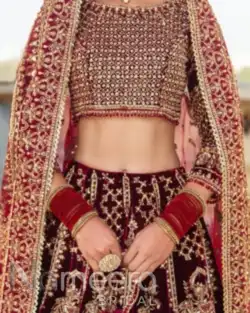 Maroon Pakistani Bridal Lehenga Choli with Embellishments