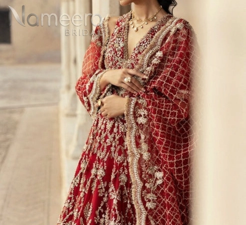Red Bridal Outfit in Lehenga Frock