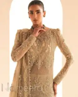 Ivory Pearl Pakistani Bridal Short Shirt Lehenga Style