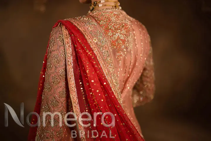 Pakistani Bridal Pink Embellished Pishwas Lehenga