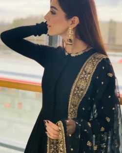 Pakistani Designer Black Long Pishwas Outfit