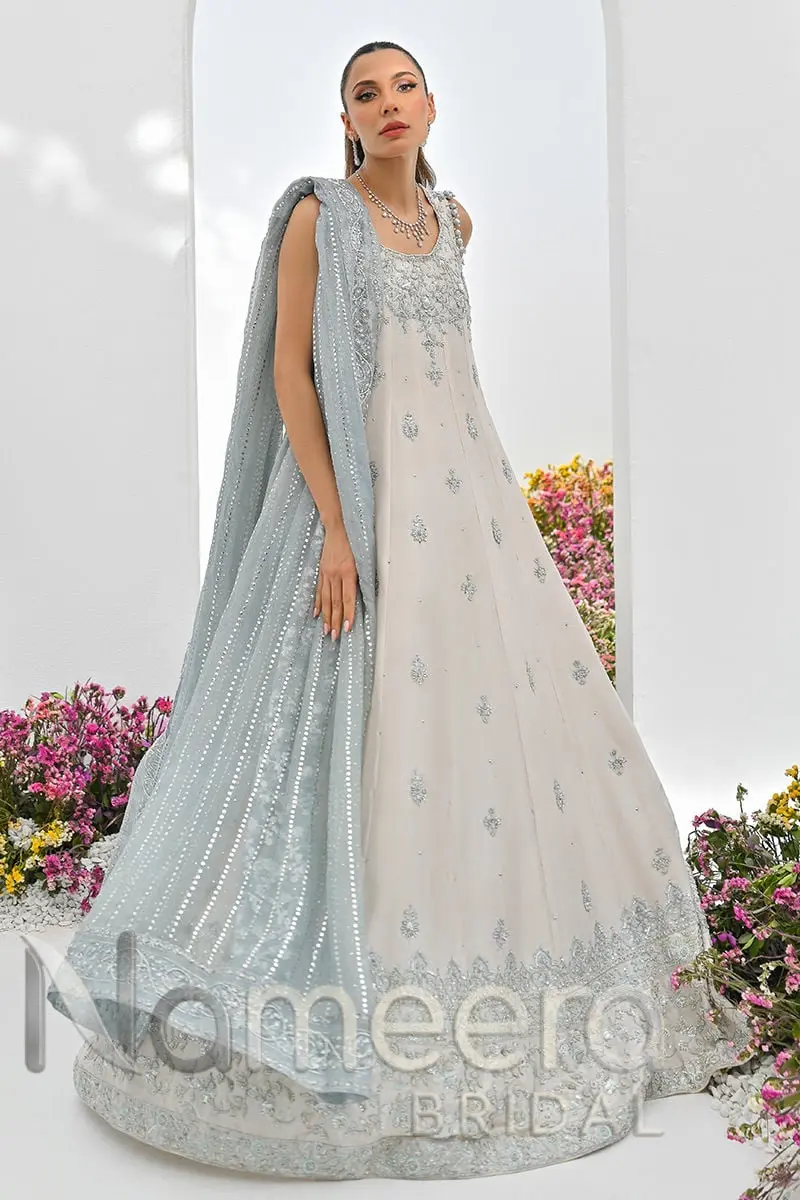 Pakistani Bridal Ice Blue Wedding Lehenga