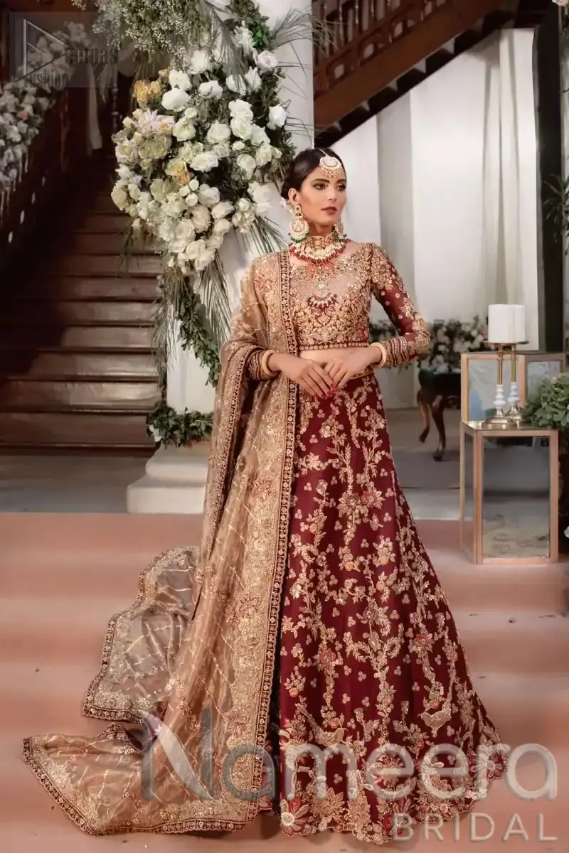 Pakistani Bridal Blood Red Lehenga Choli