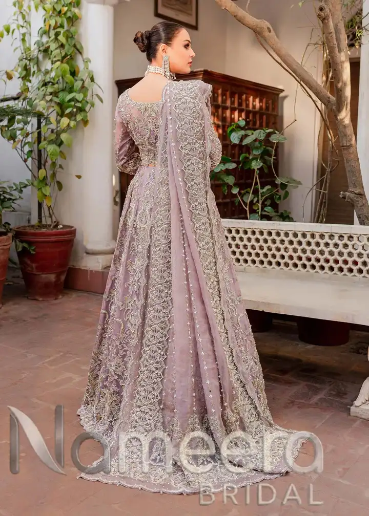 Pakistani Bridal Shirt Lehenga In Lilac Color