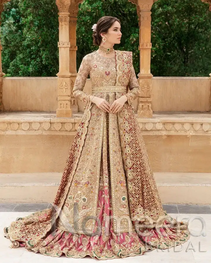 Pakistani Bridal Royal Gold Gown Lehenga