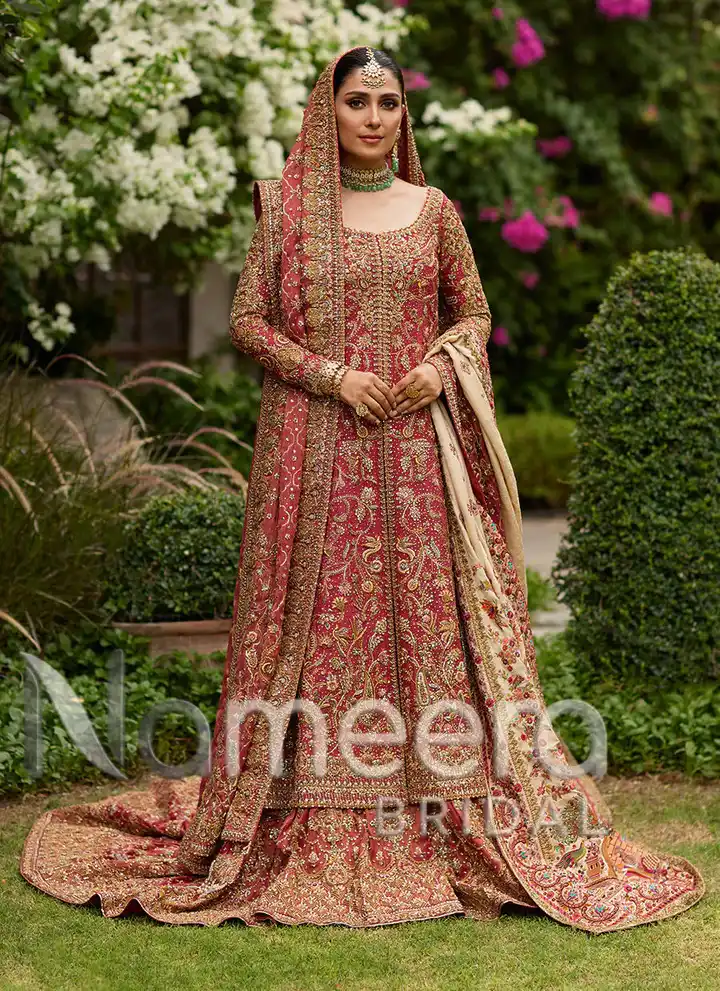 Bridal Deep Pink Open Shirt Lehenga
