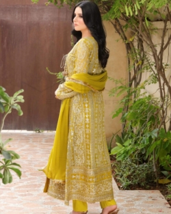 Pakistani Party Yellow Mayo Angrakha Frock