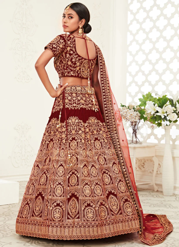 Indian Bridal Red Velvet Lehenga Choli - Image 3