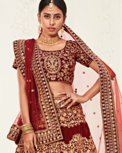 Indian Bridal Red Velvet Lehenga Choli