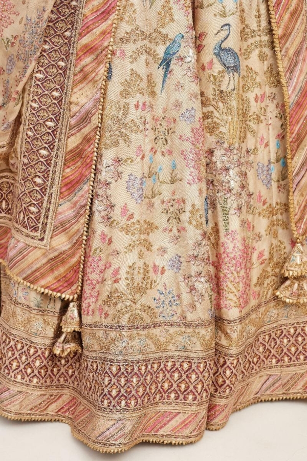 Indian Bridal Beige Blossom Silk Lehenga - Image 2