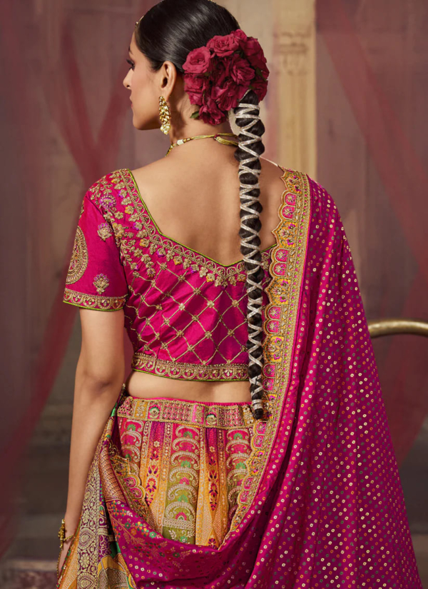 Indian Bridal Multicolor Banarasi Silk Lehenga - Image 3