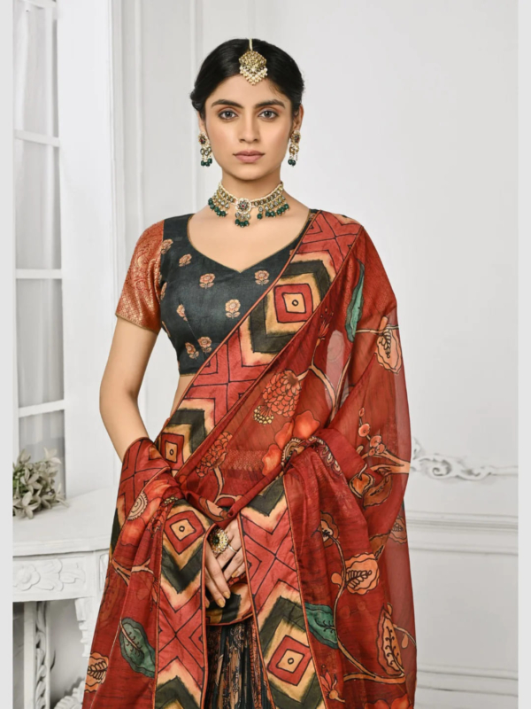 Printed Silk Kalamkari Lehenga Choli - Image 3