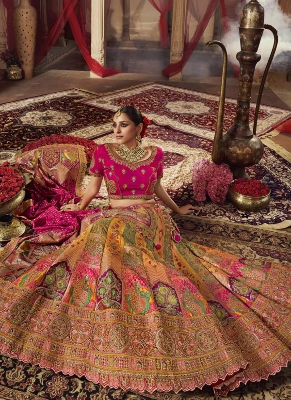 Indian Bridal Multicolor Banarasi Silk Lehenga - Image 2