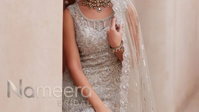 Royal Pakistani Bridal Elegant Silver Gown