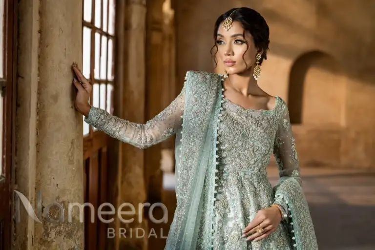 Pakistani Bridal Aqua Blue Frock Lehenga Dress