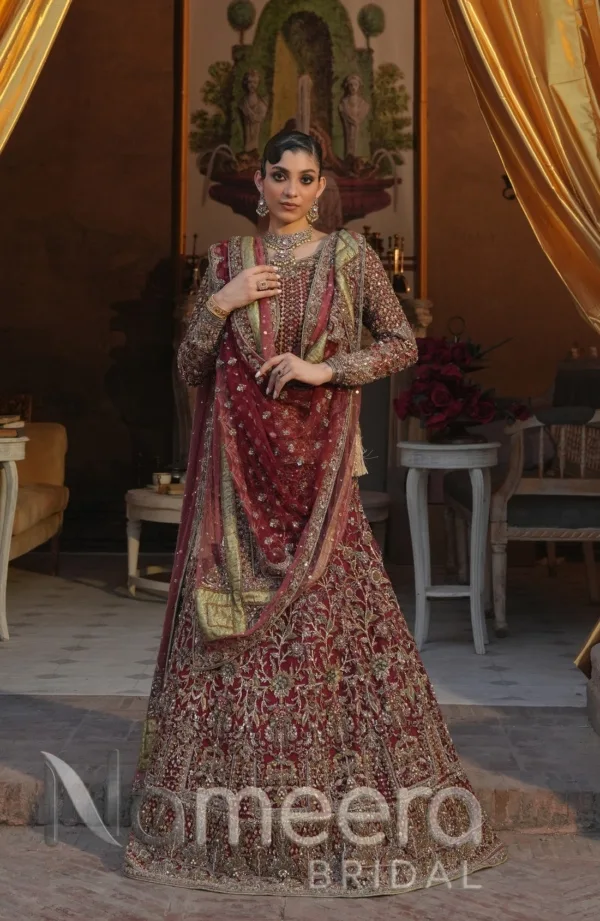 Pakistani Mermaid Bridal Shirt Red Lehenga