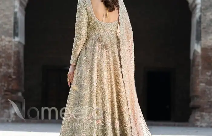 Majestic Pakistani Bridal Gown in Lehenga Frock Design