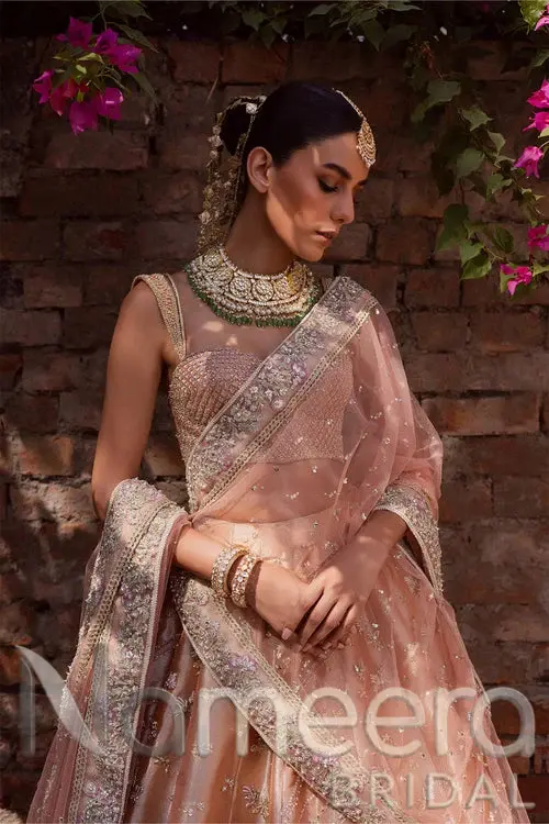 Pakistani Bridal Outfit In Pink And Purple Lehenga Choli