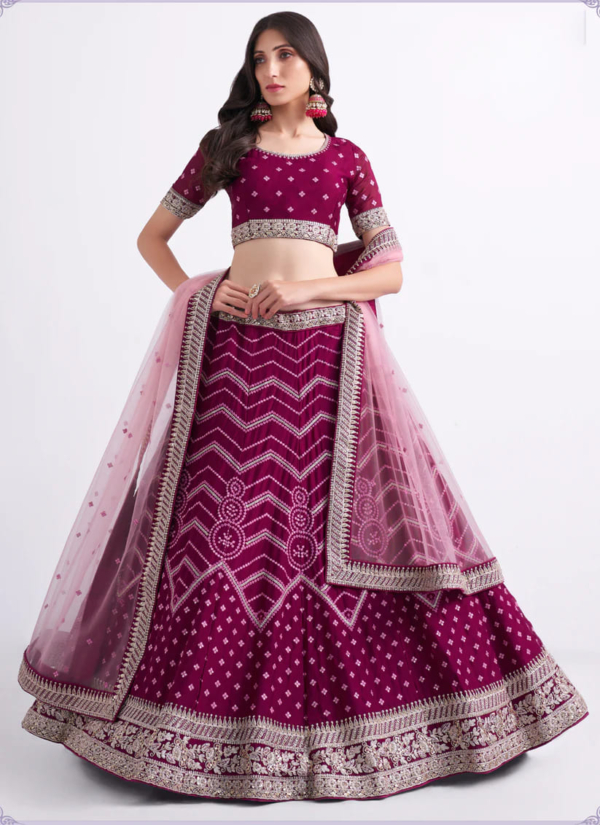 Indian Bridal Wine Georgette Lehenga Choli - Image 3
