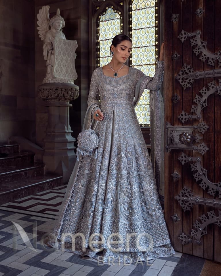 Open Front Gown with Lehenga Bridal Wear