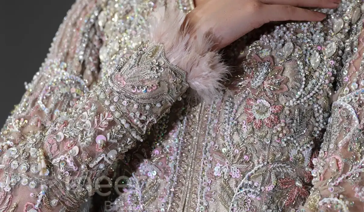 Pakistani Bridal Wear Gown Dupatta in Pink Net